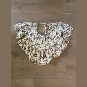free people floral button down ruffle back cutout blouse